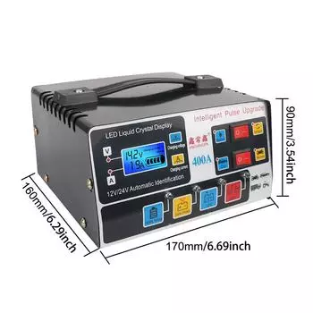 Высокочастотный импульсный ремонт автомобильного зарядного устройства с вилкой ЕС 12 В/24 В 220 Вт полностью автоматический ЖК-дисплей высокой мощности чёрный