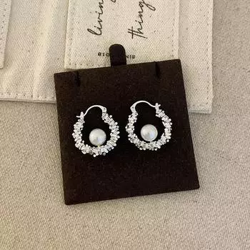 Высокочувствительные геометрические круглые сломанные серебряные жемчужины серьги пряжки женские легкие роскошные элегантные модные темпераментные универсальные серьги для поездок на работу