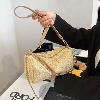 Высокое чувство стиля вестерн соломенные тюки женственная жемчужная цепочка в моде сращивание универсальная одноцилиндровая сумка через плечо
