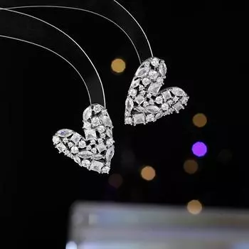 Высокое чувство тяжелой промышленности любовь циркон серьги-гвоздики мода темперамент серьги индивидуальность супер вспышка сердце серьги универсальные женщины золотой