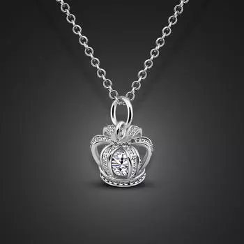 Высокое качество 100% стерлингового серебра 925 пробы ожерелье инкрустация циркониевой короной кулон колье модные женские ювелирные изделия подарки 41cm