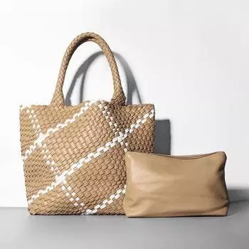 Высокое качество 2024 года, новая цветная тканая сумка-тоут, популярная большая сумка, вязаная пляжная сумка абрикосовый