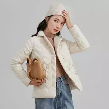 Высокое качество 2024 года, новая женская куртка 90% белого утиного пуха с волнистым узором, однотонная, с талией, женская куртка прилива S чёрный