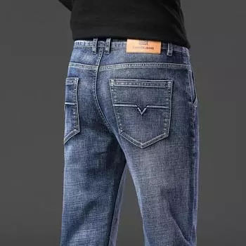 Высокое качество 2024Новые джинсы мужские зимние с флисовой подкладкой, утолщенные, облегающие, прямые, повседневные, длинные брюки мужские, осень и зима 28 чёрный