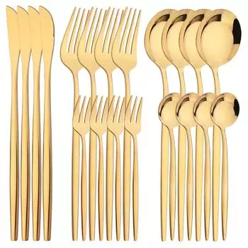 Высокое качество 20 шт. Золотая посуда Набор посуды Нож Торт Вилка Кофейная ложка Столовые приборы Столовые приборы из нержавеющей стали Western Kiechen Серебро серебряный