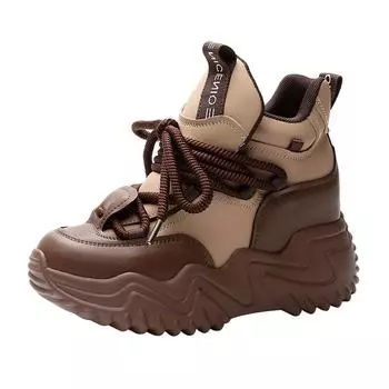 Высокое качество 7,5 см новые натуральная кожа женские зимние теплые кроссовки на платформе и танкетке толстые осенне-весенние модные повседневные туфли для девочек 33 коричневый