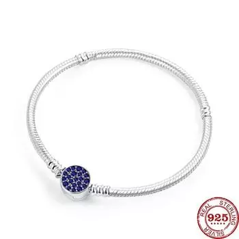 Высокое качество Аутентичные 925 серебро круглый клип змеиная цепочка тонкий браслет подходит для браслетов с подвесками для женщин DIY ювелирных изделий подарки 17cm