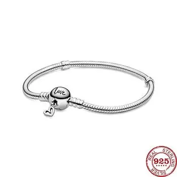 Высокое качество Аутентичные 925 серебро круглый клип змеиная цепочка тонкий браслет подходит для браслетов с подвесками для женщин DIY ювелирных изделий подарки 20cm