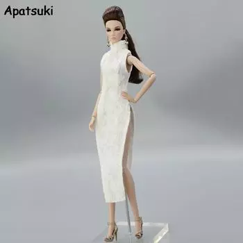 Высокое качество, белое кружево, модная одежда для девочек, кукла Барби, платье, китайская традиционная одежда Ципао, аксессуары для кукол 1/6 белый