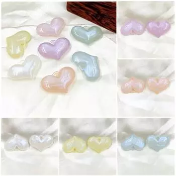 Высокое качество Большое персиковое сердце Мода для изготовления браслетов ювелирных изделий Акриловые подвесные отверстия 5 шт. Бусины ручной работы Пузырьковые материалы Кулон DIY Аксессуары светло-зеленый