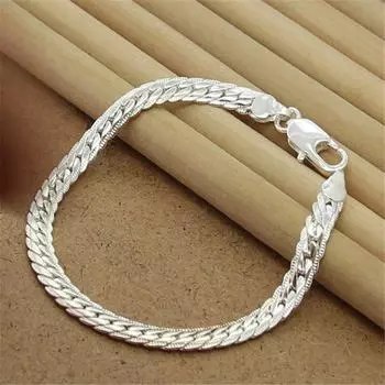Высокое качество браслет из стерлингового серебра 925 пробы 20 см 5 мм плоский браслет-цепочка в виде змеи для мужчин и женщин вечерние очаровательные ювелирные изделия подарок