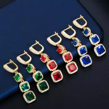 Высокое качество Циркон Синий Зеленый Длинные мотаться модные женские украшения изумрудный/зелёный