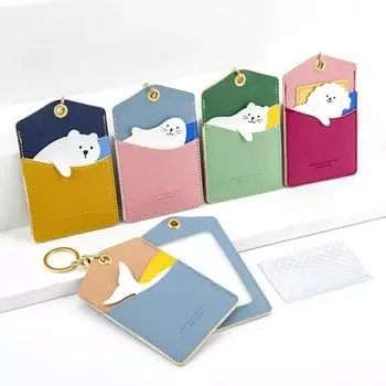 Высокое качество держатель для бейджа для кредитной карты милый мультяшный кожаный чехол с изображением медведя чехол для карт держатель для ключей кольцо багажная бирка брелок