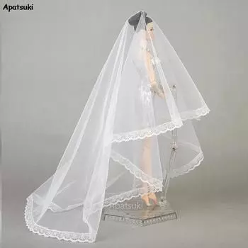 Высокое качество, длинная фата ручной работы, свадебное платье для кукол Барби, свадебная фата для 1/6 кукол BJD, аксессуары, детские игрушки белый