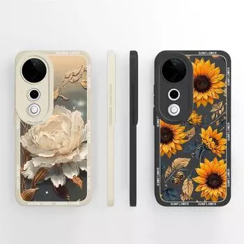 Высокое качество для Vivo V40 Lite Pro SE V40SE V40E V40Pro Y27 Y28 Y38 Y78 Чехол Чехлы Гибкие Подсолнухи Мягкий Силиконовый Прочный Противоскользящий Для Vivo Shell Vivo V40 5G