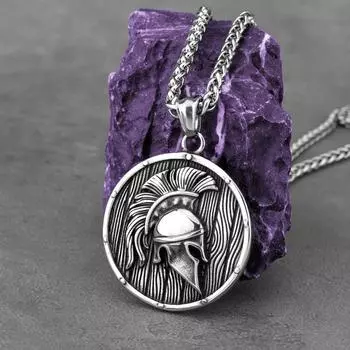 Высокое качество из нержавеющей стали 316L, спартанский воин, щит, шлем, мужская подвеска, ожерелье в стиле хип-хоп, панк pendant necklace