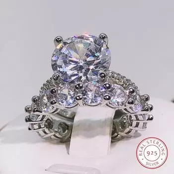 Высокое качество, классические роскошные белые ювелирные изделия с цирконом, стерлинговое серебро 925 пробы, круглая огранка, 5а, Cz, обручальное кольцо с короной, комплект, Прямая доставка 10 белый