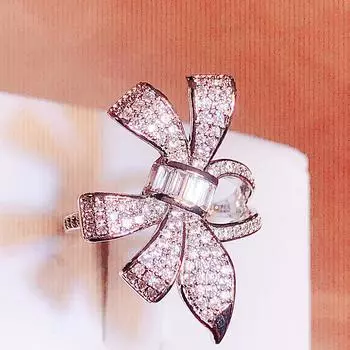 Высокое качество кольцо с бабочкой для женщин, ювелирные изделия в форме листа, сияющее модное кольцо с цирконом для вечеринок, ювелирные изделия, женские украшения 6 белый