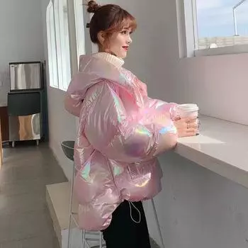 Высокое качество, модная осенне-зимняя женская свободная парка, женская утепленная теплая куртка с хлопковой подкладкой в Корейском стиле, белая куртка, пальто M розовый