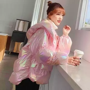 Высокое качество, модная осенне-зимняя женская свободная парка, женская утепленная теплая куртка с хлопковой подкладкой в Корейском стиле, белая куртка, пальто M розовый