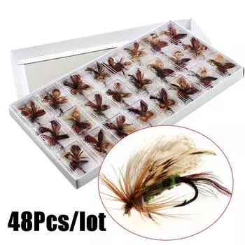 Высокое качество различные сухие нахлыстовые приманки крючки для ловли карпа, форели, лосося, 48 шт./лот