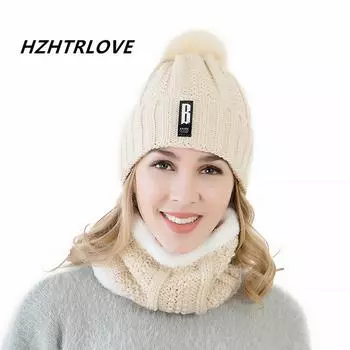 Высокое качество с буквой B, шерстяные меховые помпоны, зимние шапки Skullies, шапочка для женщин, шерстяной шарф, шапка Gorras, шапочки, вязаная шапка