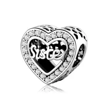 Высокое качество стерлингового серебра 925 пробы сердце сестра бусины Подвески подходят оригинальный европейский браслет ювелирных изделий