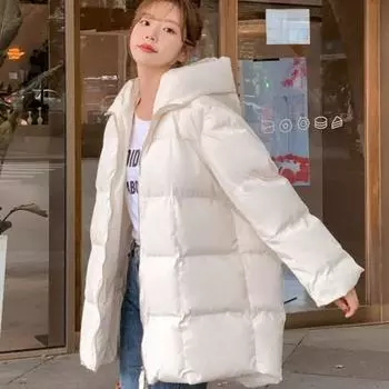 Высокое качество, тепло и модно: Новое женское свободное утолщенное хлопковое пальто в корейском стиле, зимняя тонкая хлопковая стеганая куртка средней длины M чёрный