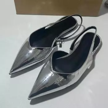 Высокое качество, туфли с острым носком для женщин, модные серебристые женские летние туфли, сандалии на плоской подошве с открытой пяткой, оптовая продажа 40