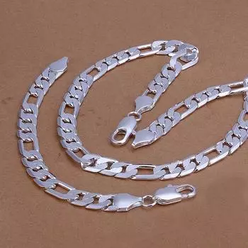 Высокое качество в европейском стиле ретро для мужчин 12 мм цепочка Фигаро модное серебряное ожерелье браслеты комплект ювелирных изделий S086