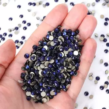 Высокое качество, золотое дно 8 больших 8 маленьких стеклянных стразов, круглые, с плоским дном, бриллианты, аксессуары для одежды, яркие SS10 чернил синий