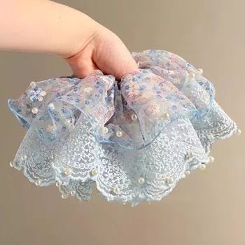 Высокое ощущение летней атмосферы Юджинская пряжа Кружево Цветочный Бант для волос в виде толстой кишки Женский Затылок Хвост Голова Цветок Резинка