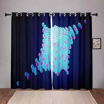 Высокое затенение толстые сплошные кубы Blok ColorfulBlackout оконная штора для спальни, гостиной, ванной комнаты, кухни, двери, зала, домашнего крючка W55 X H120cm X 2&HOOK