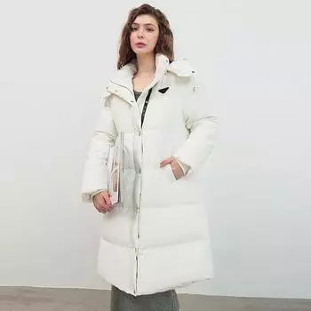 Высококачественная 90% белая гусиная пуховая длинная женская куртка 2024 года, зимняя, большая, утолщенная, свободная, выше колена, куртка высокого класса прилив S чёрный