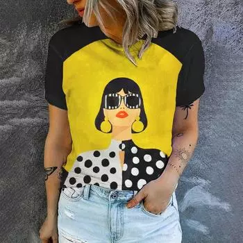 Высококачественная элегантная простая женская футболка, летняя спортивная дышащая футболка с круглым вырезом, современная модная свободная футболка с принтом S