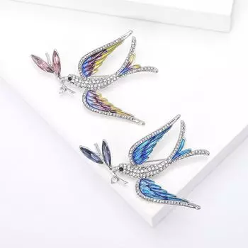 Высококачественная эмалевая брошь в виде ветки ласточки со стразами, креативная изысканная женская брошь для корсажа и пальто