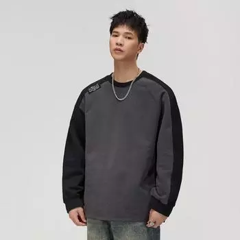 Высококачественная американская контрастная цветная футболка 40G с затычками на плечах, плотная, с длинными рукавами, мужская осенняя свободная хлопковая нижняя часть, свитер для мужчин S