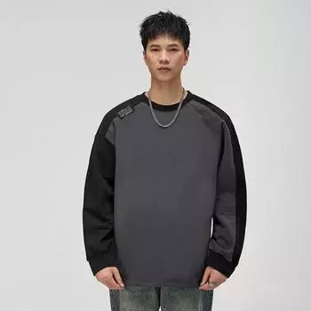 Высококачественная американская контрастная цветная футболка 40G с затычками на плечах, плотная, с длинными рукавами, мужская осенняя свободная хлопковая нижняя часть, свитер для мужчин S