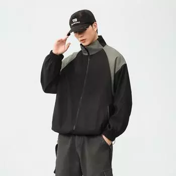 Высококачественная американская куртка для отдыха на открытом воздухе контрастного цвета с воротником-стойкой, черная, мужская свободная ветрозащитная куртка с рукавами до плеч M чёрный