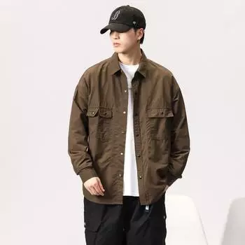 Высококачественная американская ретро-рубашка из чистого хлопка для инструментов, мужская свободная повседневная рубашка для охоты, мужская куртка, куртка S темно-зеленого