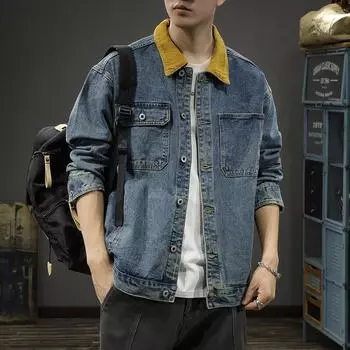 Высококачественная американская трендовая мужская джинсовая куртка свободного покроя большого размера в стиле ретро с эффектом потертости M