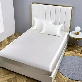Высококачественная атласная простыня на резинке размера «queen-size», шелковистая простыня размера «king-size» с резинкой, защитный чехол для матраса, без наволочки US Twin size 1 pcs бежевый