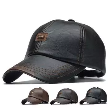 Высококачественная бейсболка, повседневная модная шляпа, осенне-зимние теплые кепки, шляпы из искусственной кожи для мужчин темно-коричневого