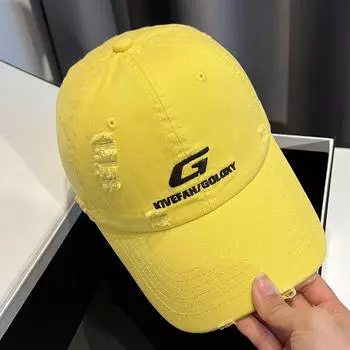 Высококачественная бейсболка с вышитой буквой G и разрывами для мужчин и женщин, универсальная солнцезащитная кепка с изображением маленького лица Adjustable жёлтый