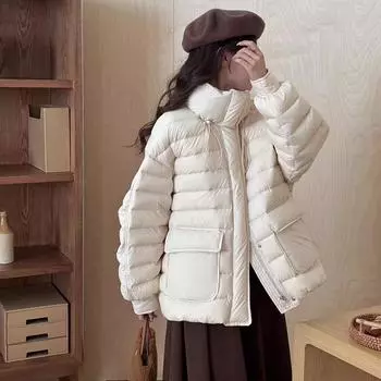 Высококачественная белая куртка-пуховик для женщин 2024 года, новая мода, воротник-стойка, повседневная утолщенная маленькая тонкая куртка S светло-синий