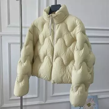 Высококачественная белая куртка-пуховик женская короткая 2024 зимний дизайн волнистый узор легкая большая одежда для хлеба прилив S