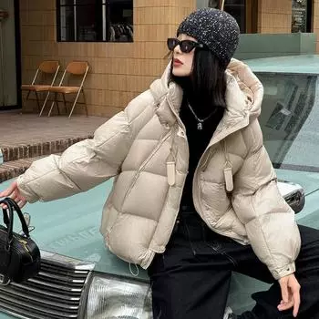 Высококачественная белая пуховая куртка с капюшоном для женщин 2024 года, новая зимняя утолщенная теплая куртка-хлеб Tide S