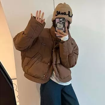 Высококачественная белая утиная пуховая короткая женская куртка с воротником-стойкой, свободная теплая куртка небольшого размера M хаки