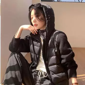 Высококачественная белая утиная пуховая короткая женская зимняя куртка с новым модным дизайном, теплая куртка с трикотажными рукавами M белый