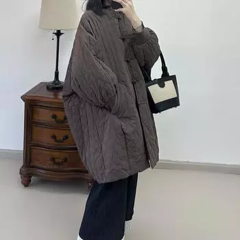 Высококачественная белая утиная пуховая куртка средней и длинной длины для женщин 2024 года, зимняя мода в стиле ретро с пряжкой, большой размер, свободная куртка с покрытием из мяса S чёрный